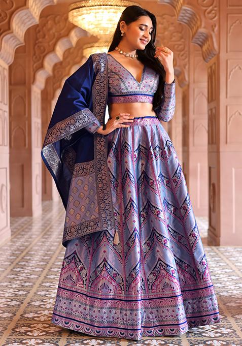 Light Lavender Zari Woven Silk Lehenga Set