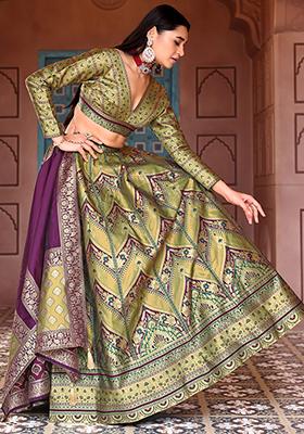 Olive Zari Woven Silk Lehenga Set