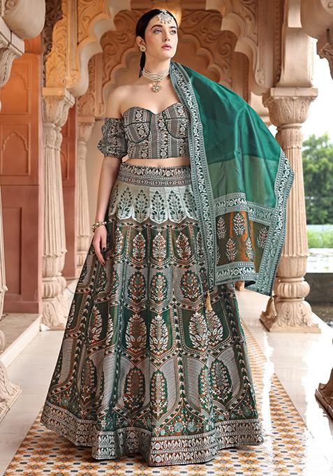 Green Zari Woven Silk Lehenga Set