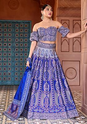 Royal Blue Zari Woven Silk Lehenga Set