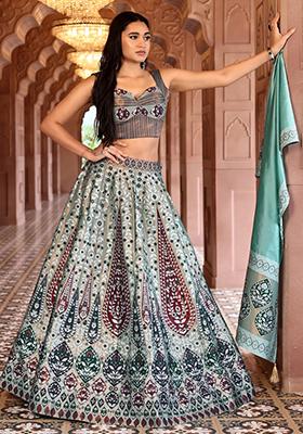 Sea Green Zari Woven Silk Lehenga Set