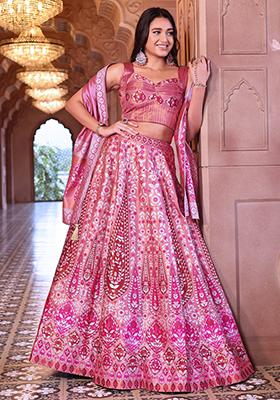 Pink Zari Woven Silk Lehenga Set