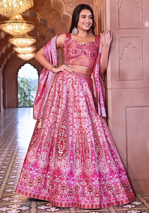 Pink Zari Woven Silk Lehenga Set