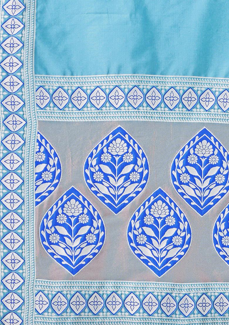 Grey Zari Woven Silk Lehenga Set