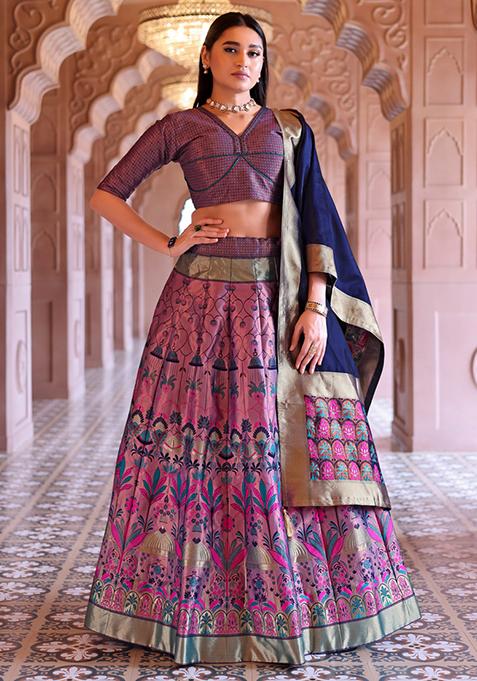 Light Purple Zari Woven Silk Lehenga Set