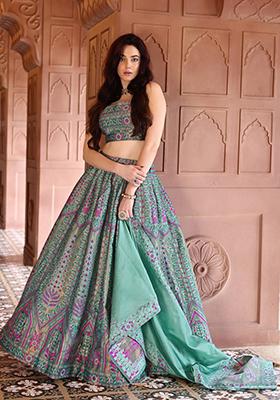 Sea Green Zari Woven Silk Lehenga Set