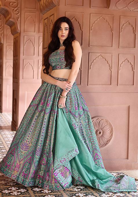 Sea Green Zari Woven Silk Lehenga Set