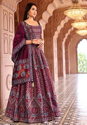 Maroon Zari Woven Silk Lehenga Set