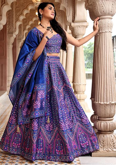 Royal Blue Zari Woven Silk Lehenga Set