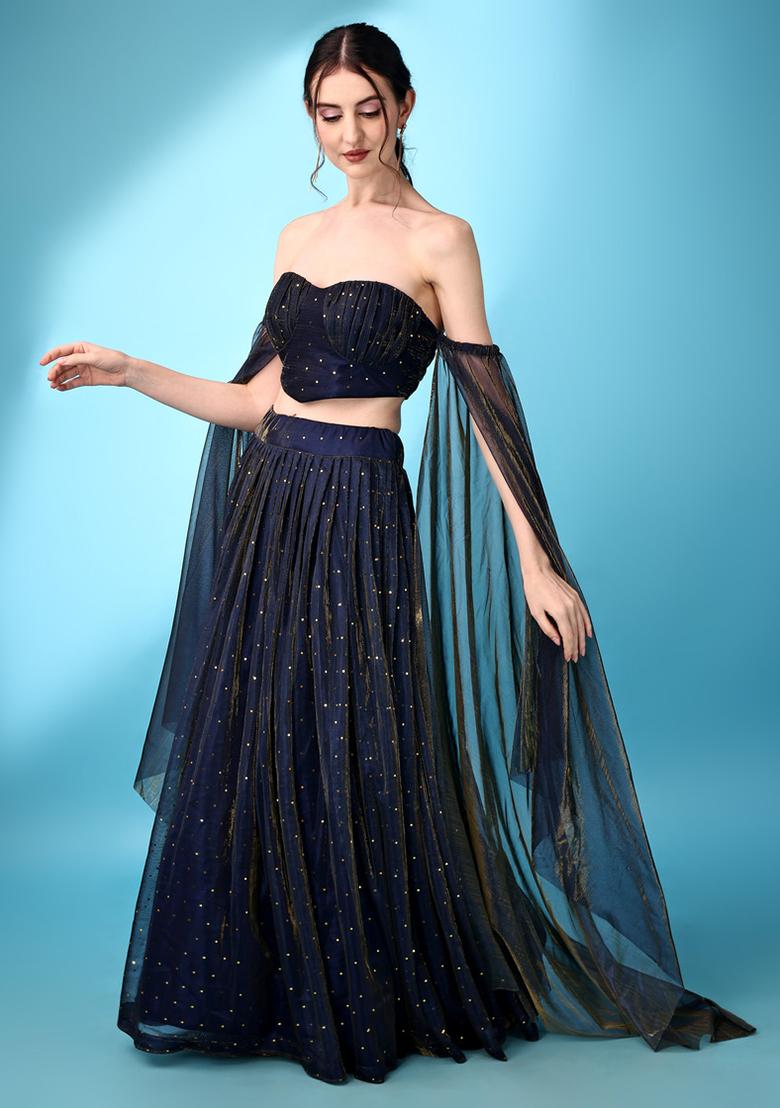 Navy Blue Embellished Net Lehenga Set