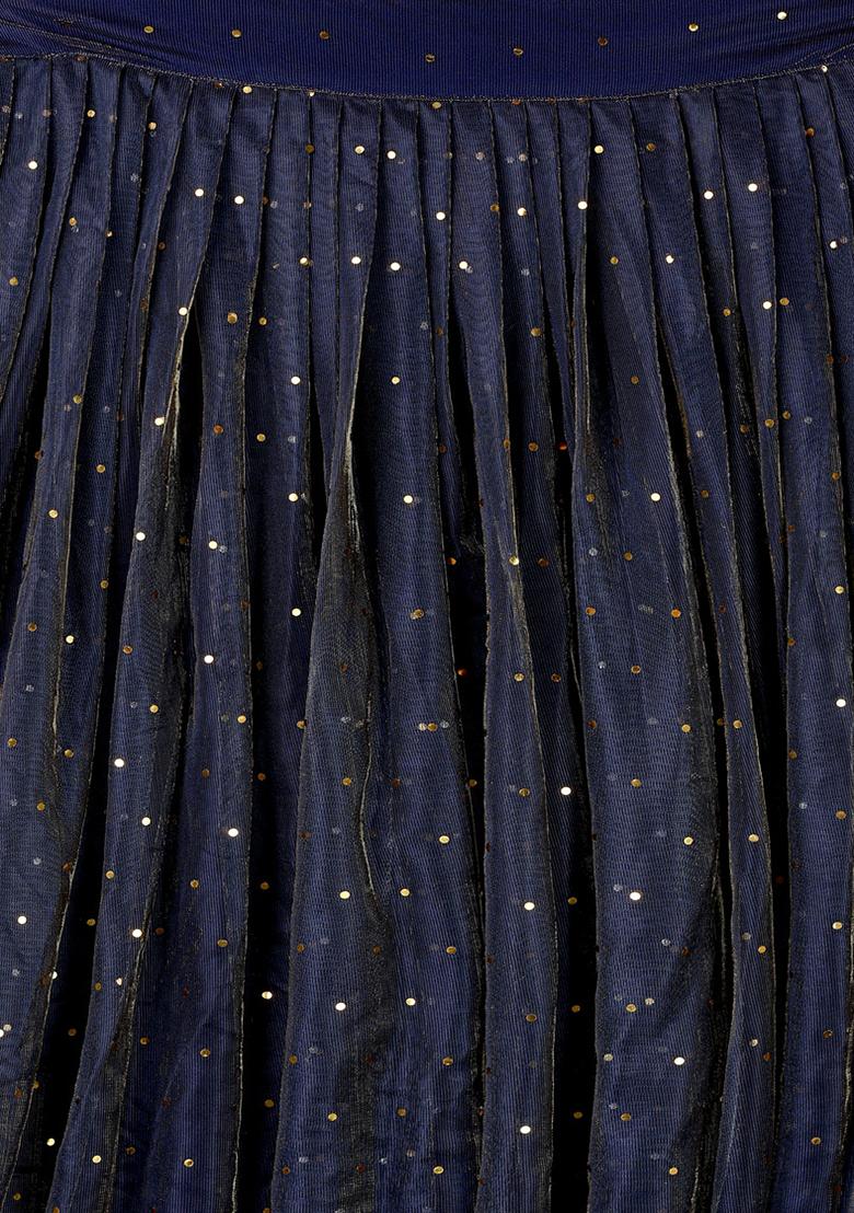 Navy Blue Embellished Net Lehenga Set