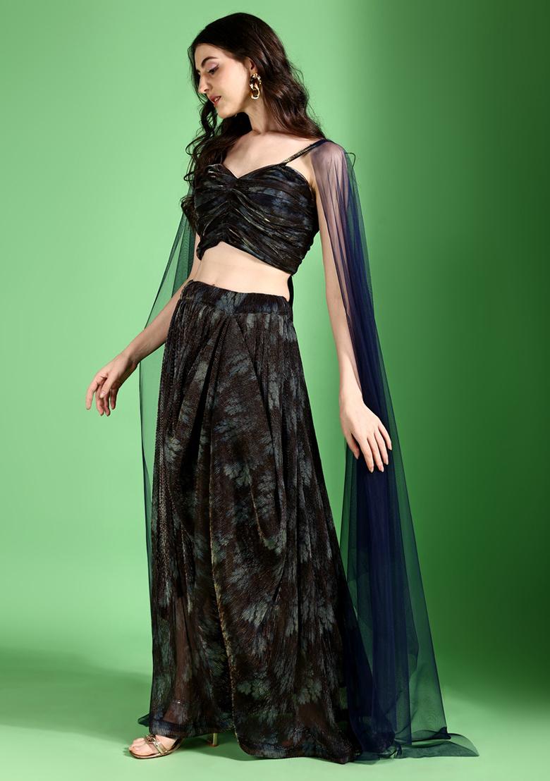 Navy Blue Embellished Net Lehenga Set