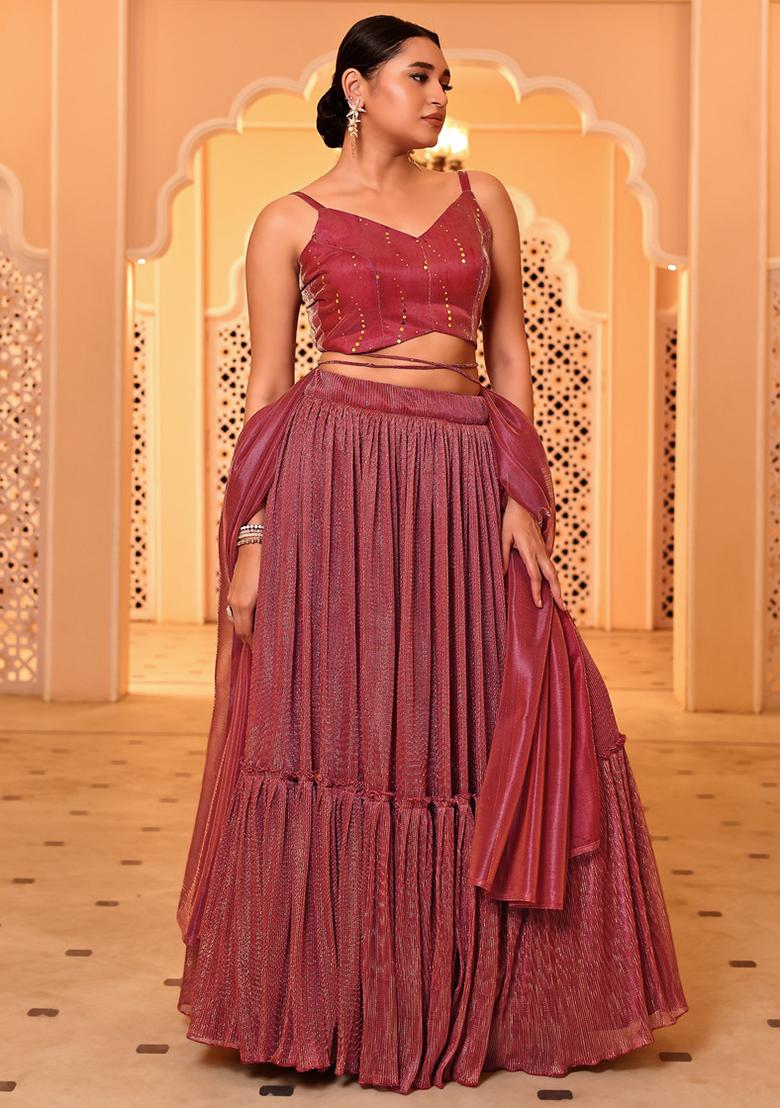 Light Red Embellished Net Lehenga Set