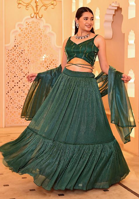 Teal Embellished Net Lehenga Set