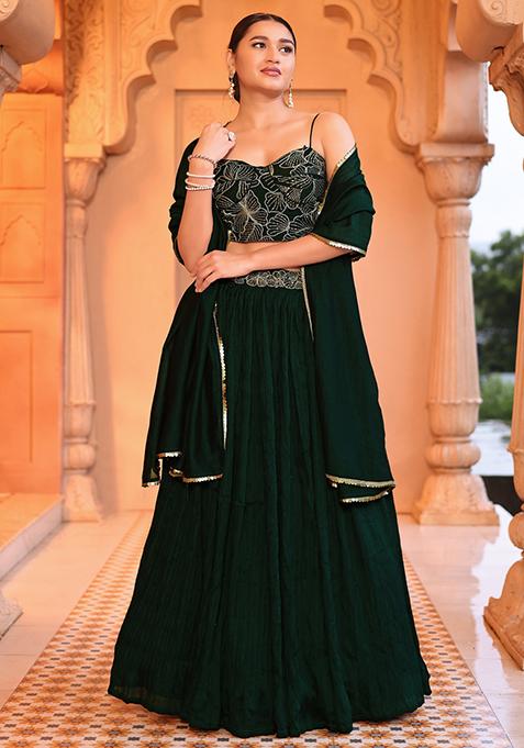 Green Embellished Silk Lehenga Set