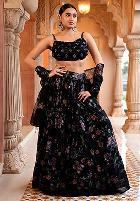 Black Printed Georgette Lehenga Set