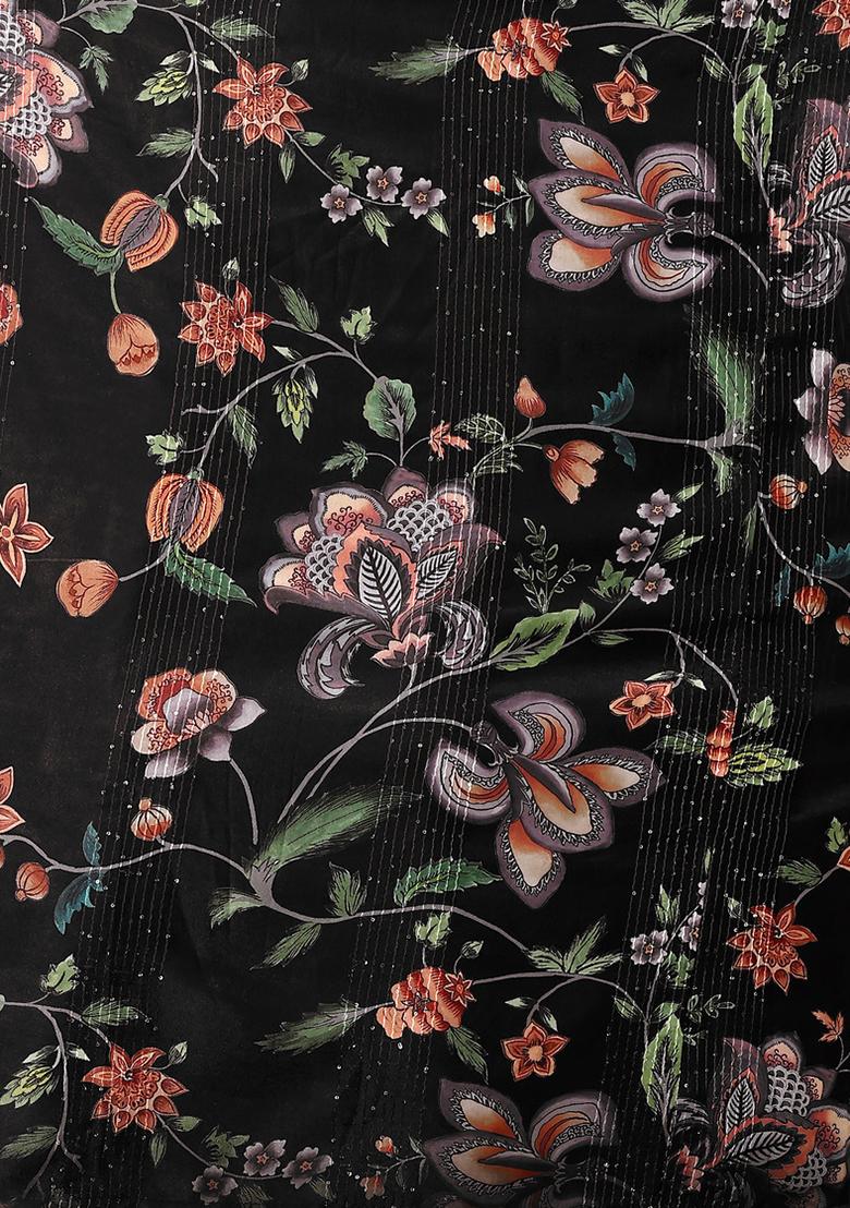 Black Printed Georgette Lehenga Set