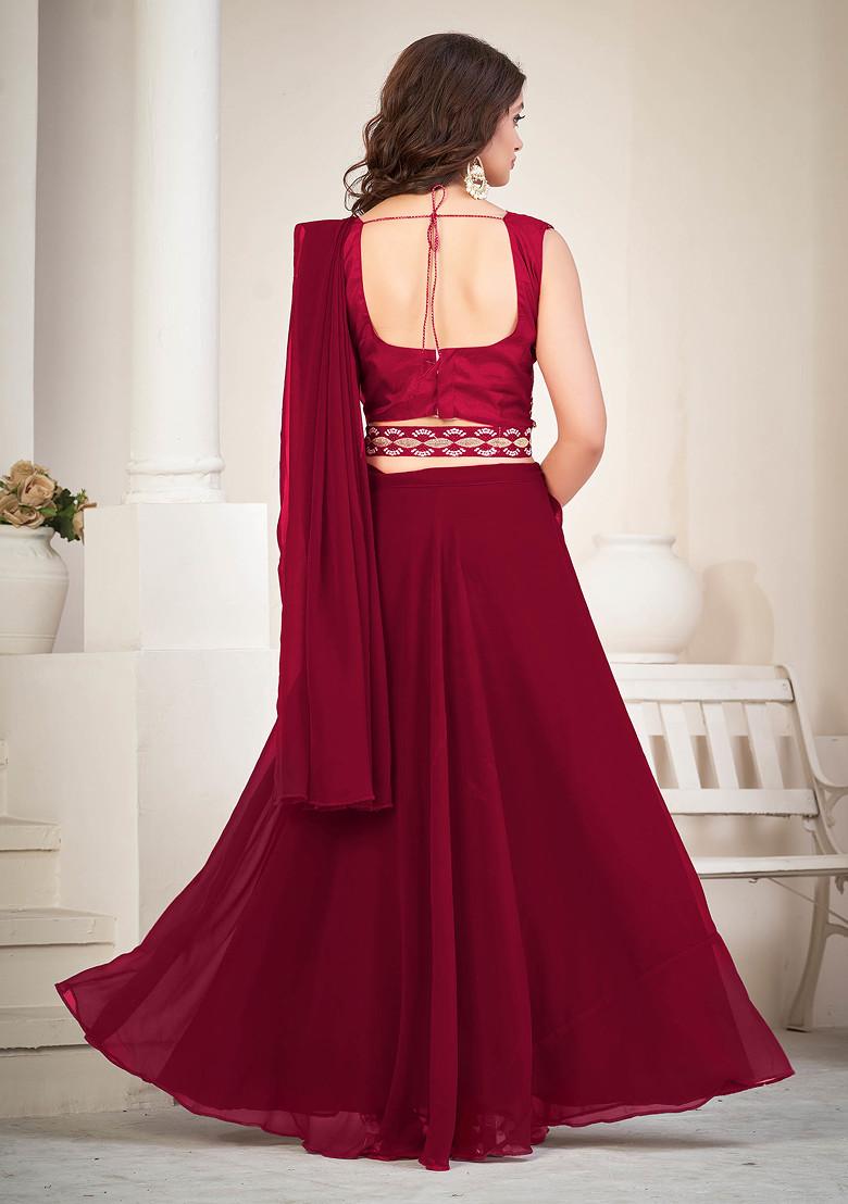 Maroon Embroidered Georgette Lehenga Set