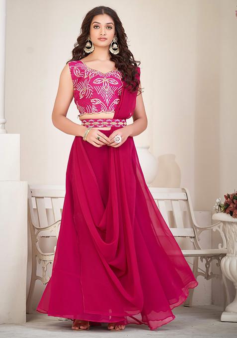 Pink Embroidered Georgette Lehenga Set