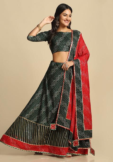 Green Jacquard Work Cotton Silk Lehenga Set