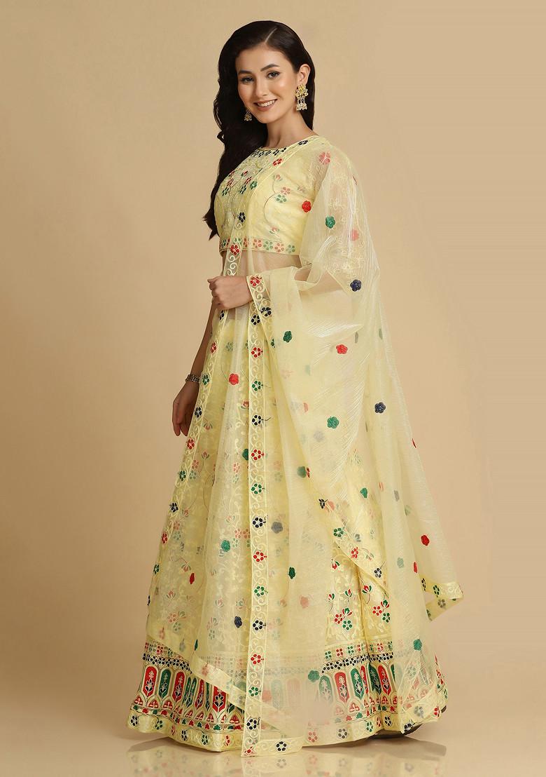 Yellow Embroidered Net Lehenga Set