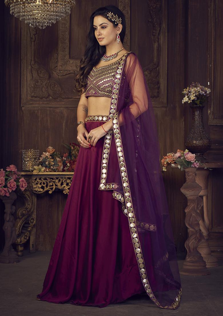 Purple Embroidered Rangoli Silk Lehenga Set