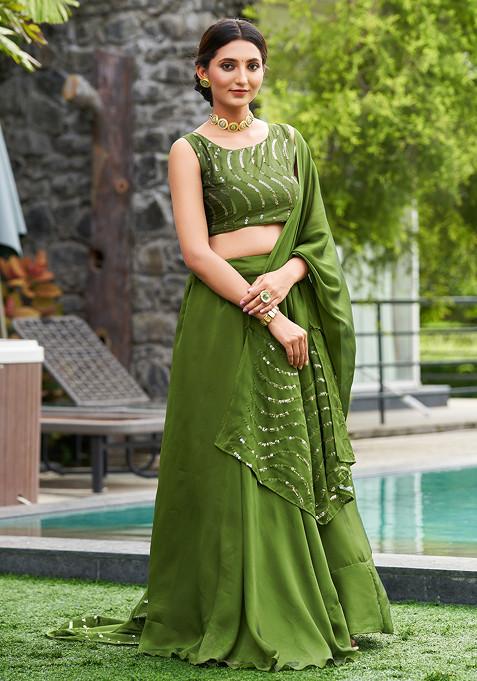 Green Embroidered Rangoli Silk Lehenga Set