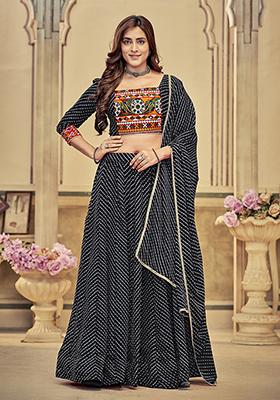 Black Embroidered Georgette Lehenga Set
