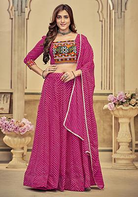 Rani Pink Embroidered Georgette Lehenga Set