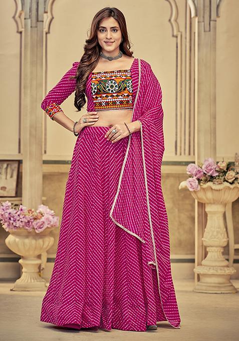 Rani Pink Embroidered Georgette Lehenga Set