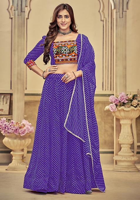 Purple Embroidered Georgette Lehenga Set