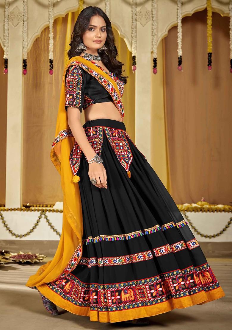 Black Embroidered Georgette Lehenga Set