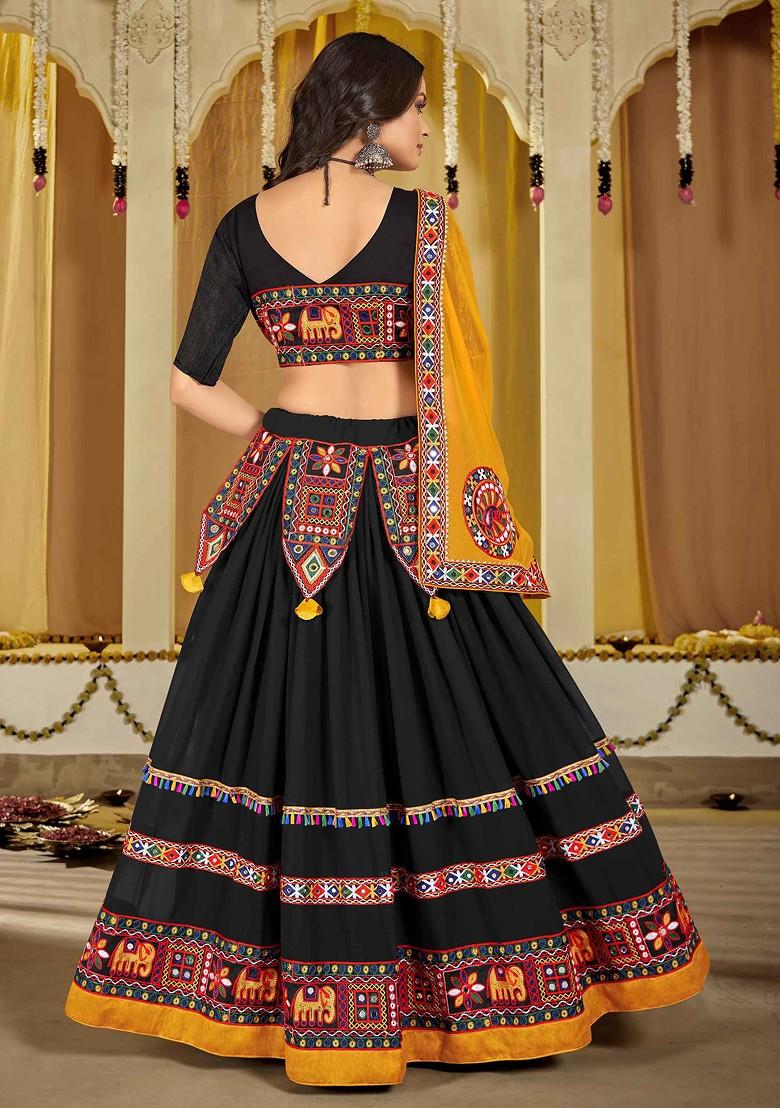 Black Embroidered Georgette Lehenga Set