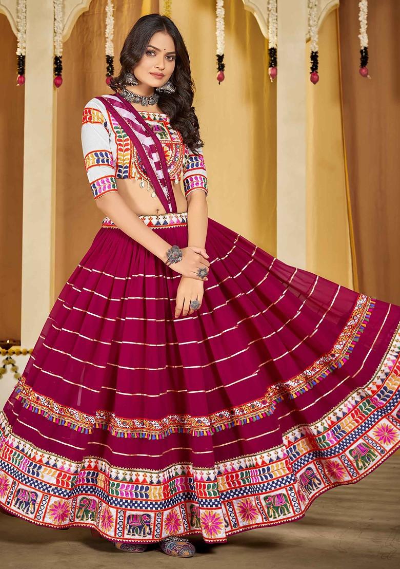 Pink Embroidered Mono Silk Lehenga Set