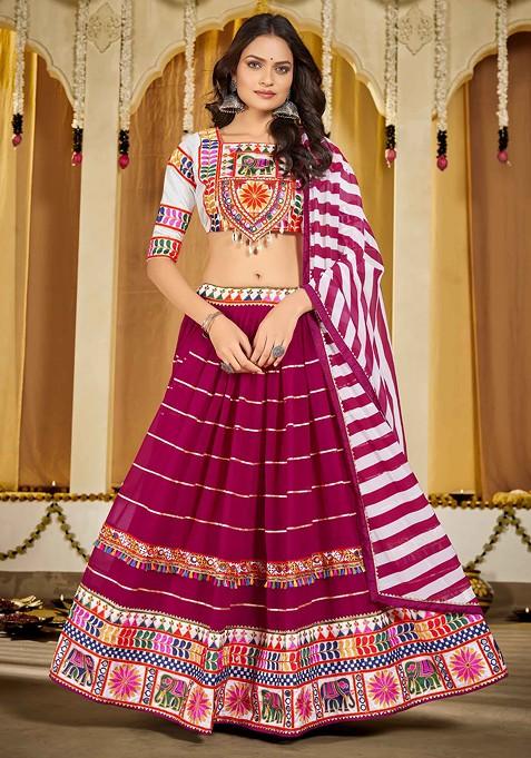 Pink Embroidered Mono Silk Lehenga Set