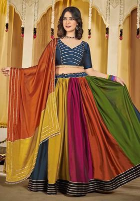 Multicolour Embroidered Rangoli Silk Lehenga Set