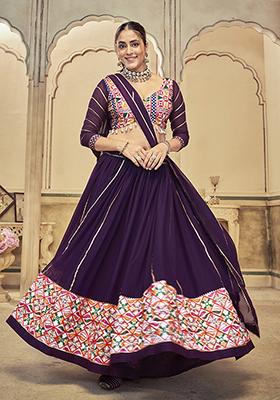 Purple Embroidered Georgette Lehenga Set