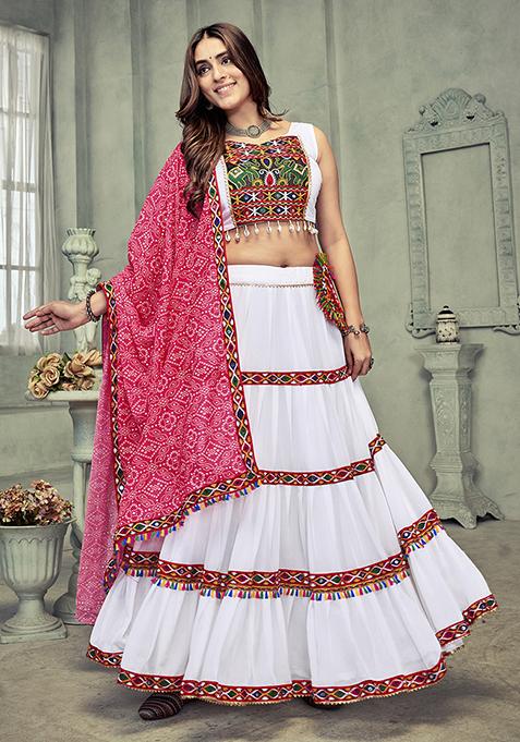 White Embroidered Georgette Lehenga Set