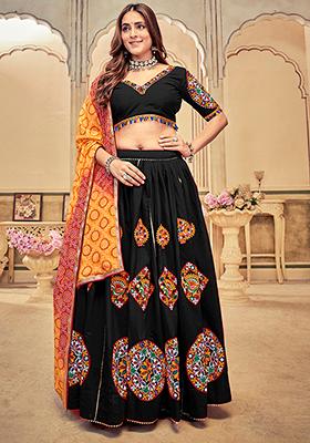 Black Embroidered Cotton Silk Lehenga Set