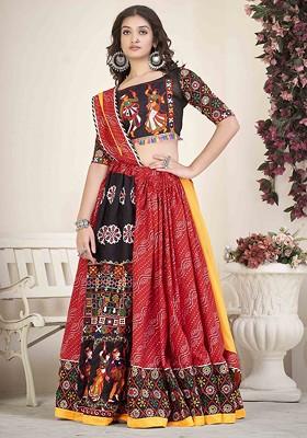 Multicolour Embroidered Cotton Silk Lehenga Set