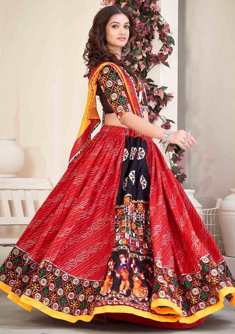 Multicolour Embroidered Cotton Silk Lehenga Set