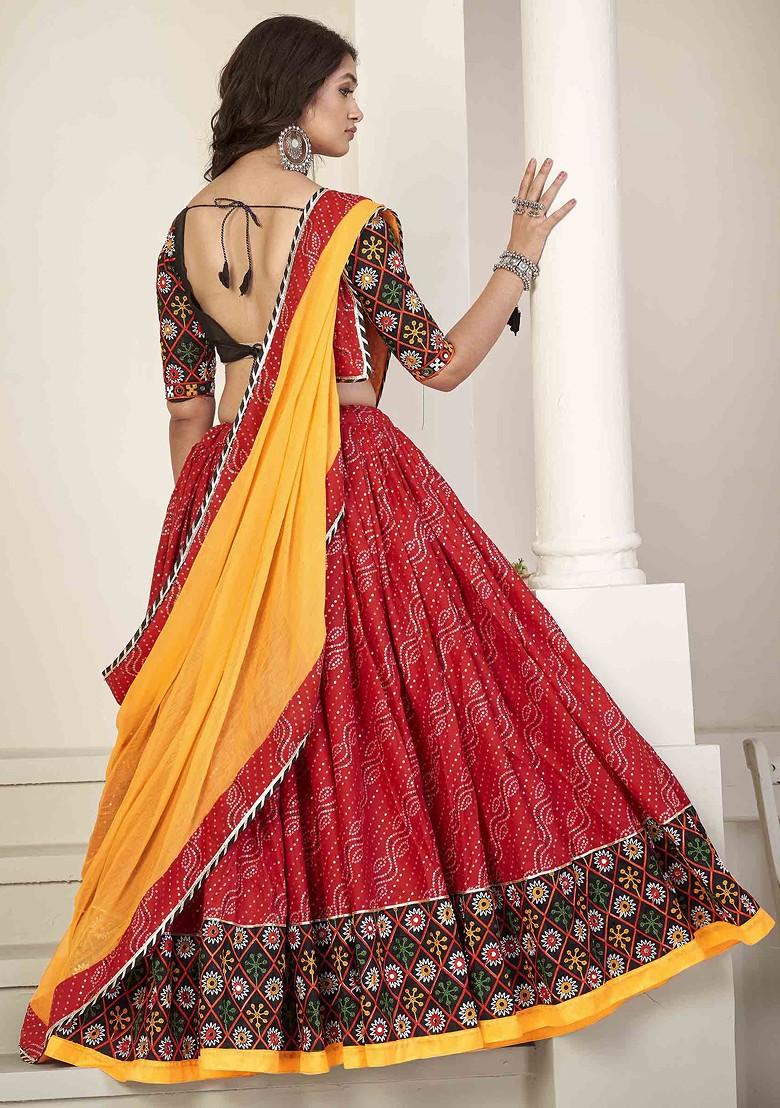 Multicolour Embroidered Cotton Silk Lehenga Set