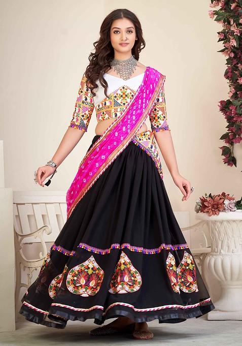 Black Embroidered Georgette Lehenga Set