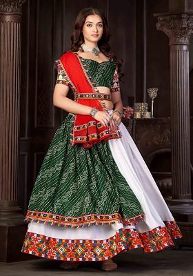 Multicolour Embroidered Crepe Cotton Silk Lehenga Set