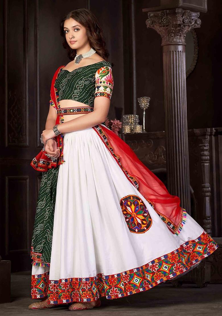 Multicolour Embroidered Crepe Cotton Silk Lehenga Set