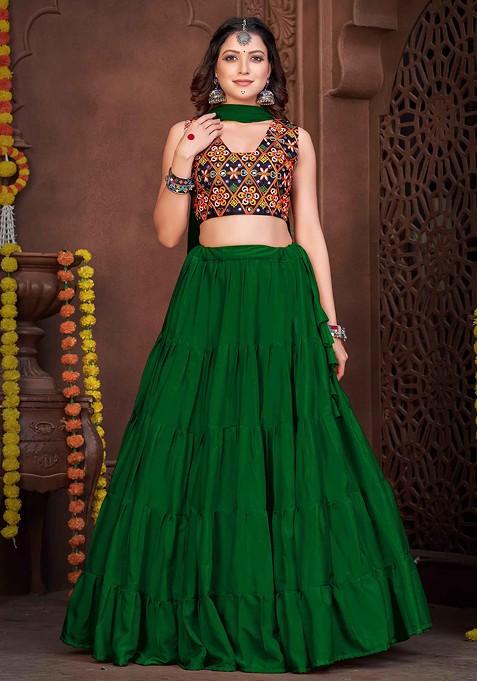 Light Green Embroidered French Crepe Lehenga Set