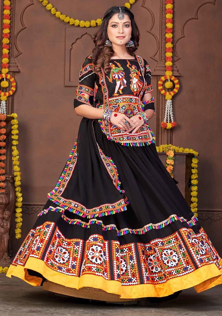 Black Embroidered Rayon Lehenga Set