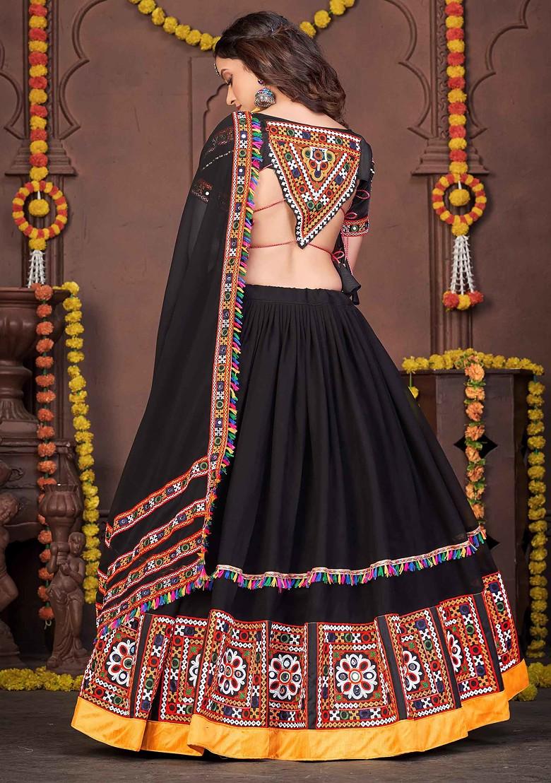 Black Embroidered Rayon Lehenga Set