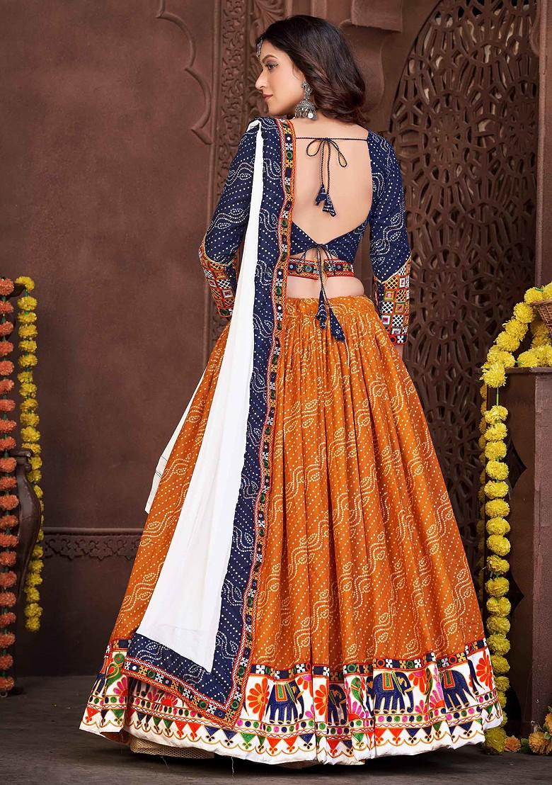 Mustard Embroidered Cotton Silk Lehenga Set