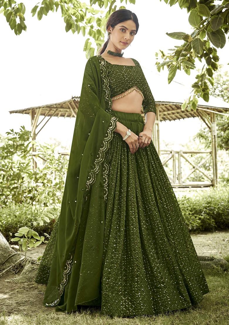 Mehendi Sequin Embroidered Georgette Lehenga Set